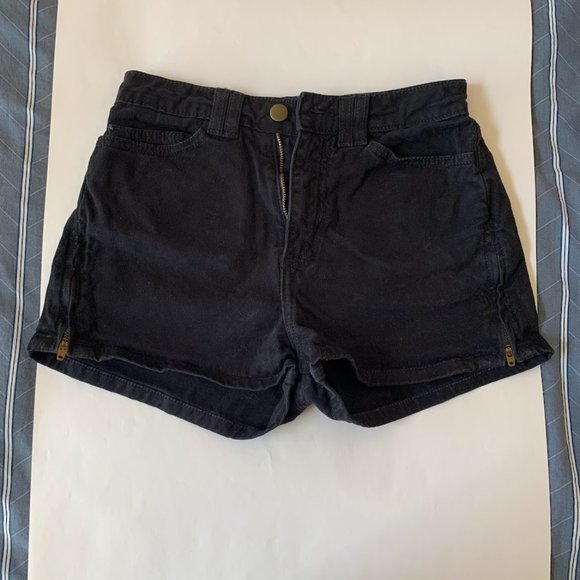 American Apparel Black Denim Side Zipper Shorts - 24/25 - Picture 2 of 9